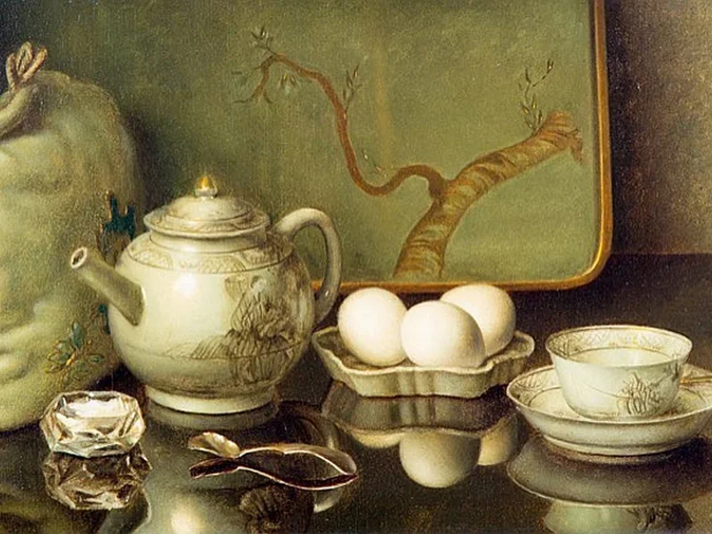 1865-Bernardus Arps - Tavolino da tè con teiera, tazza e uova